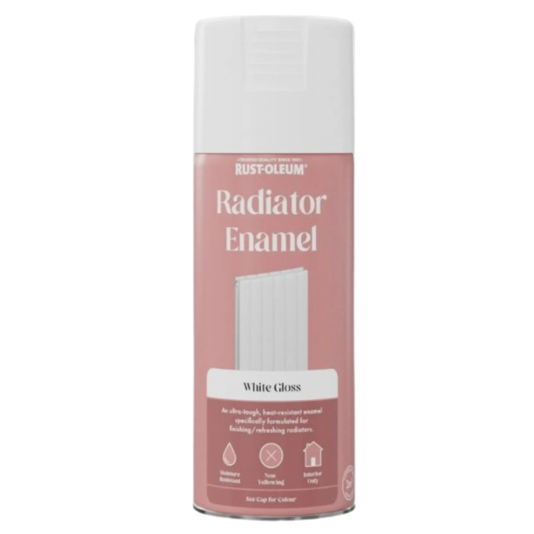 Rust-Oleum Radiator Enamel spray can on a white background