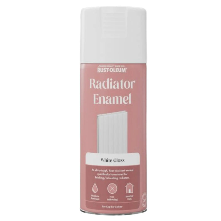 Rust-Oleum Radiator Enamel spray can on a white background