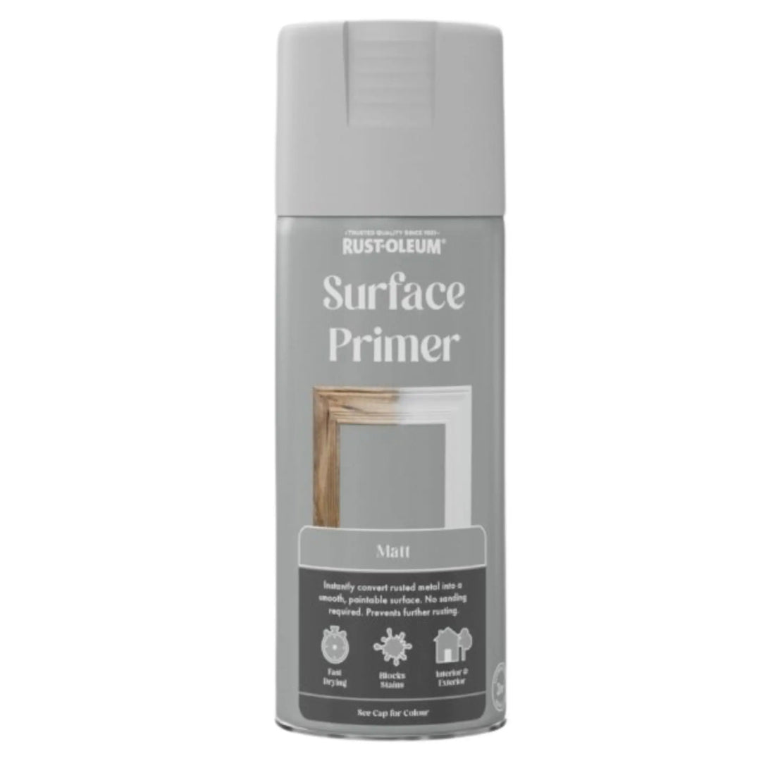 Rust-Oleum Surface Primer spray can on a white background