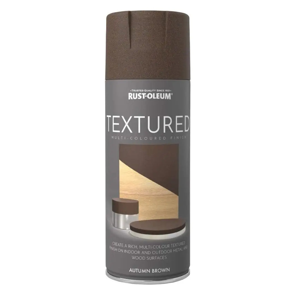 Rust-Oleum Textured spray paint can in Autumn Brown on a white background
