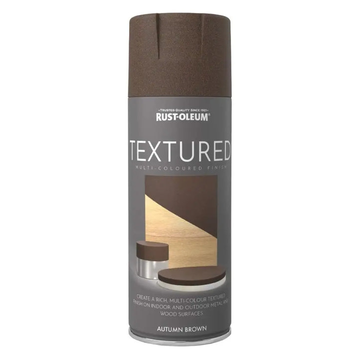 Rust-Oleum Textured spray paint can in Autumn Brown on a white background