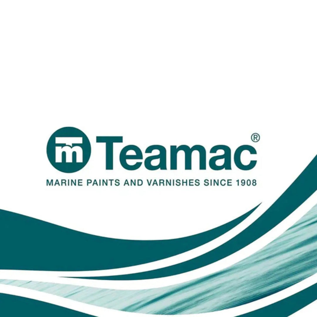 Teamac logo with marine paint and varnish text on a white background