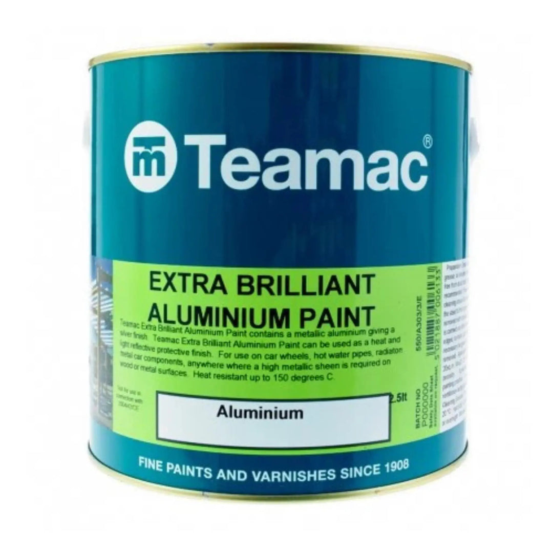 Teamac Extra Brilliant Aluminium Paint can on a white background