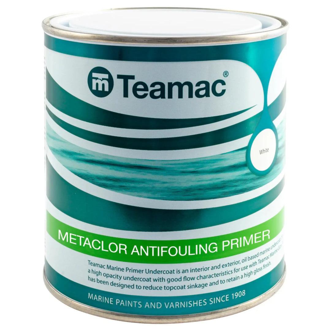 Teamac Metaclor Antifouling Primer can on a white background