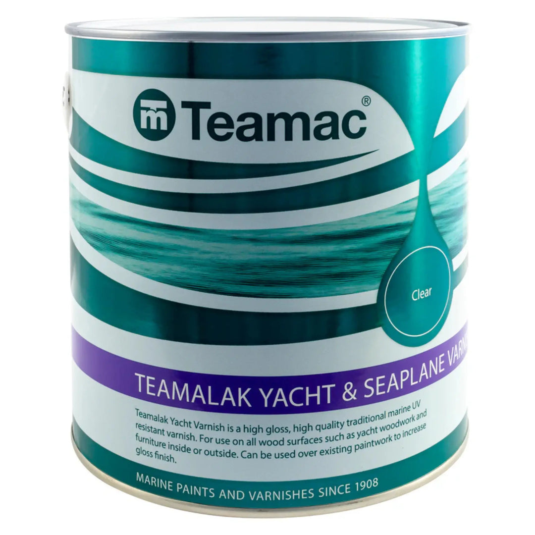 Teamac Teamalak Yacht & Seaplane Varnish can on a white background