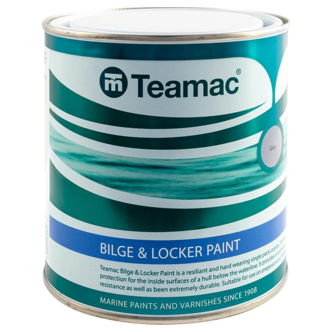 Teamac bilge and locker paint can on a white background