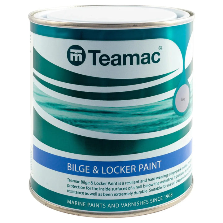 Teamac bilge and locker paint can on a white background