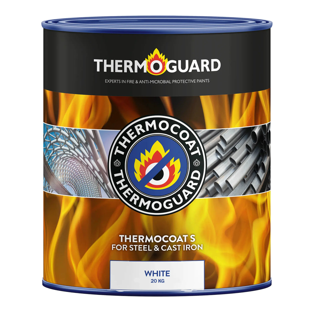 Thermoguard paint can with flame design on a white background