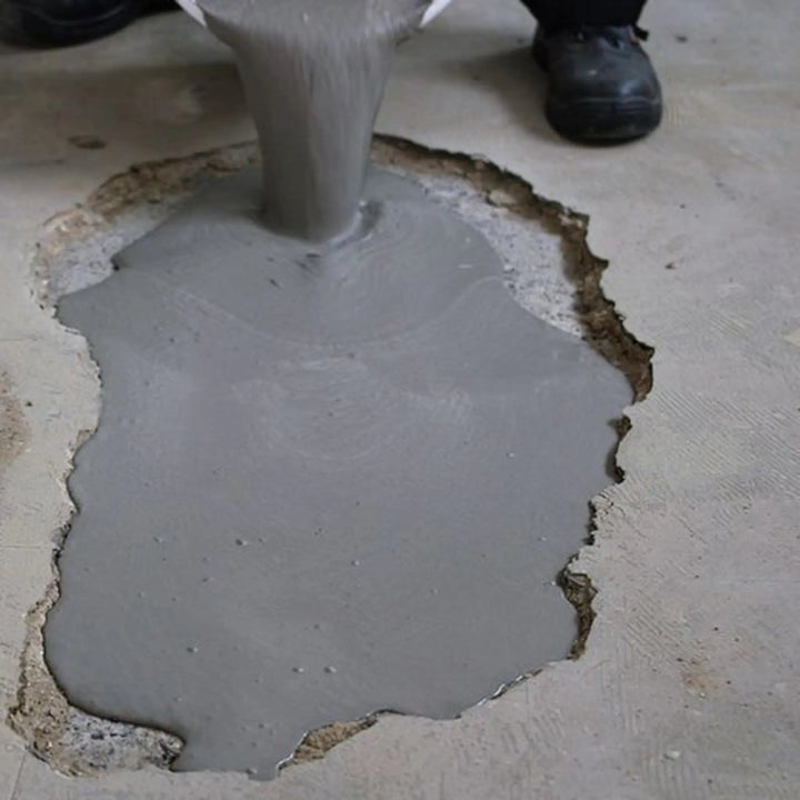 Watco FlowPatch Pouring into concrete hole - grey 
