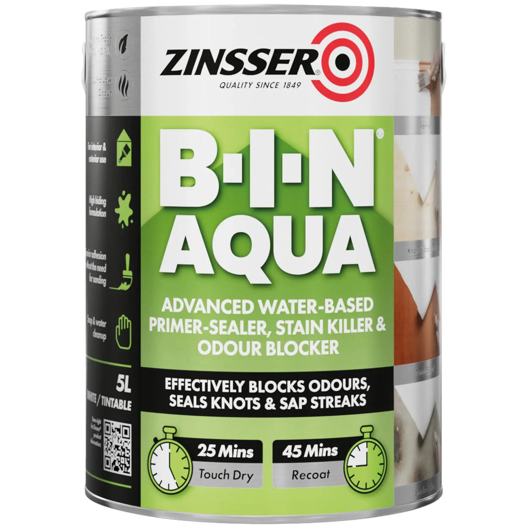 Zinsser B-I-N Aqua paint can on a white background