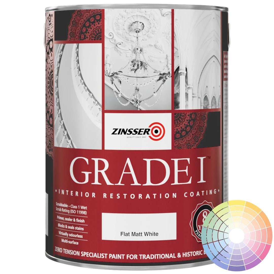 Zinsser Grade I paint can with decorative design on a white background