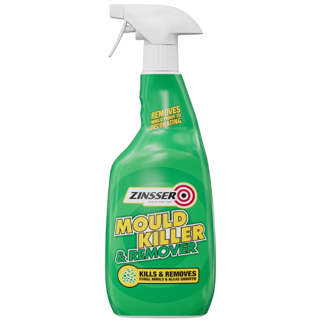 Green spray bottle of Zinsser Mould Killer & Remover on a white background