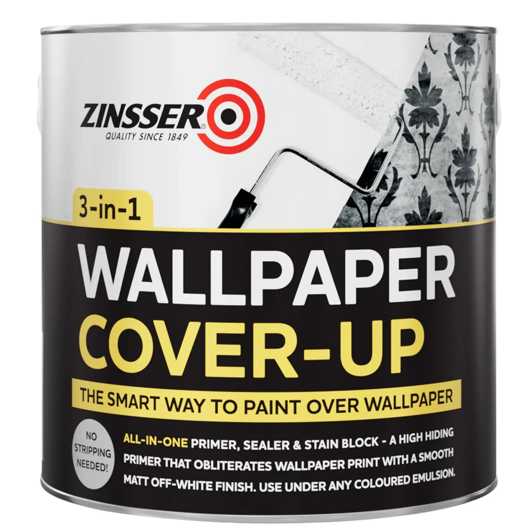 Tin of Zinsser Wallpaper cover-up 2.5L on  a white background 