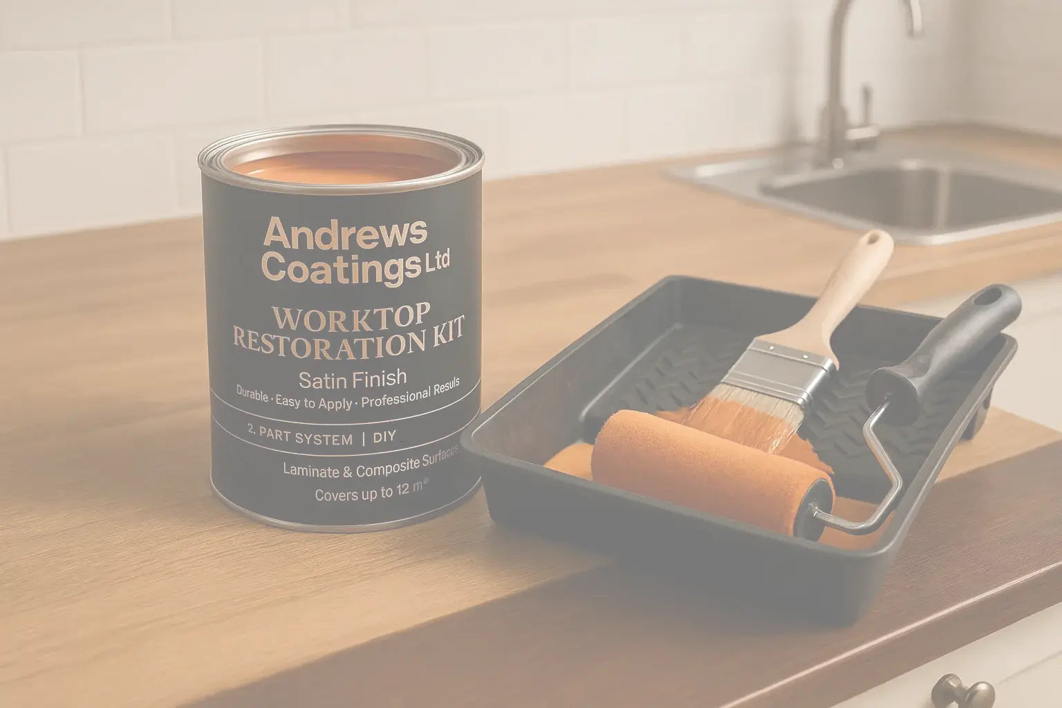 andrews coatings ltd worktop kit paint with tray and roller in orange 